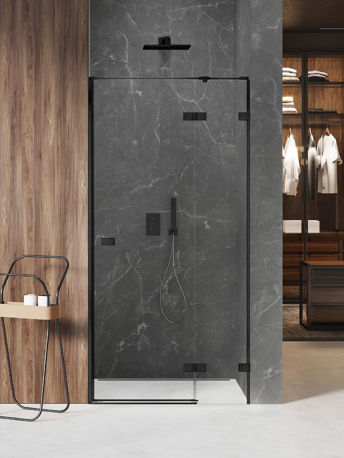 New Trendy Avexa Black XR porta doccia 90 cm a battente nero opaca/vetro trasparente EXK-6837