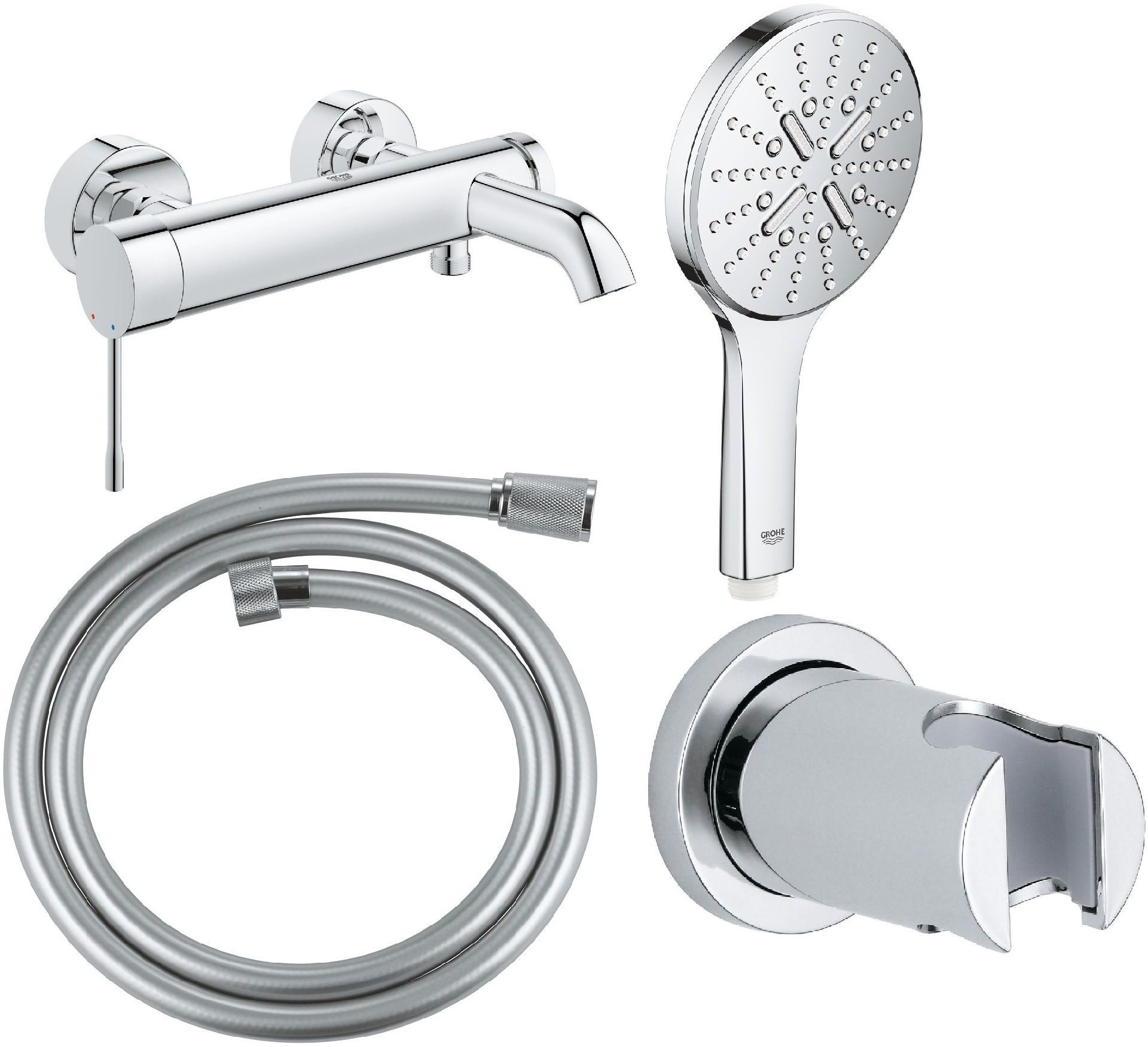 Set rubinetto per vasca e doccia Grohe Essence 33624001, doccetta Grohe Rainshower 26574000, 27074000, 22112000