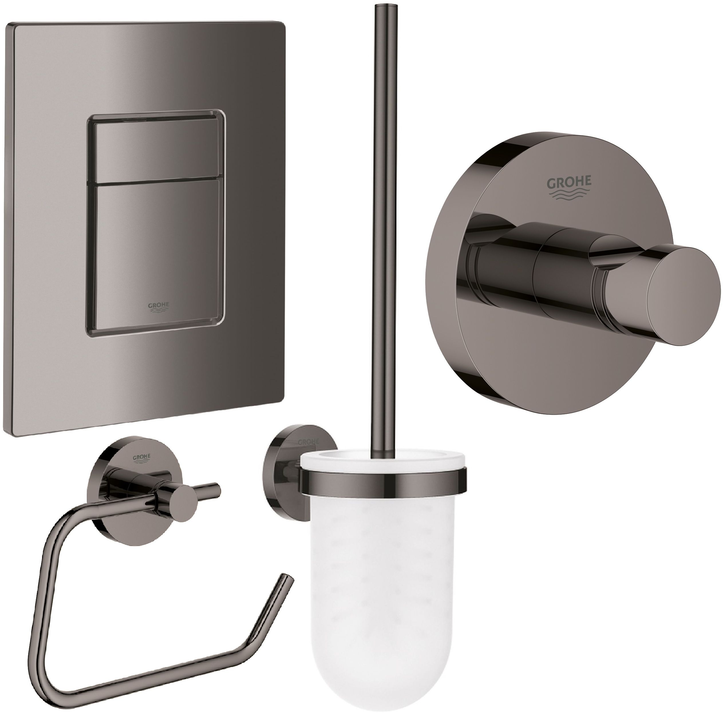 Set placca di comando Grohe Skate 38732A00, scopino WC Grohe Essentials 40374A01, 40689A01, 40364A01