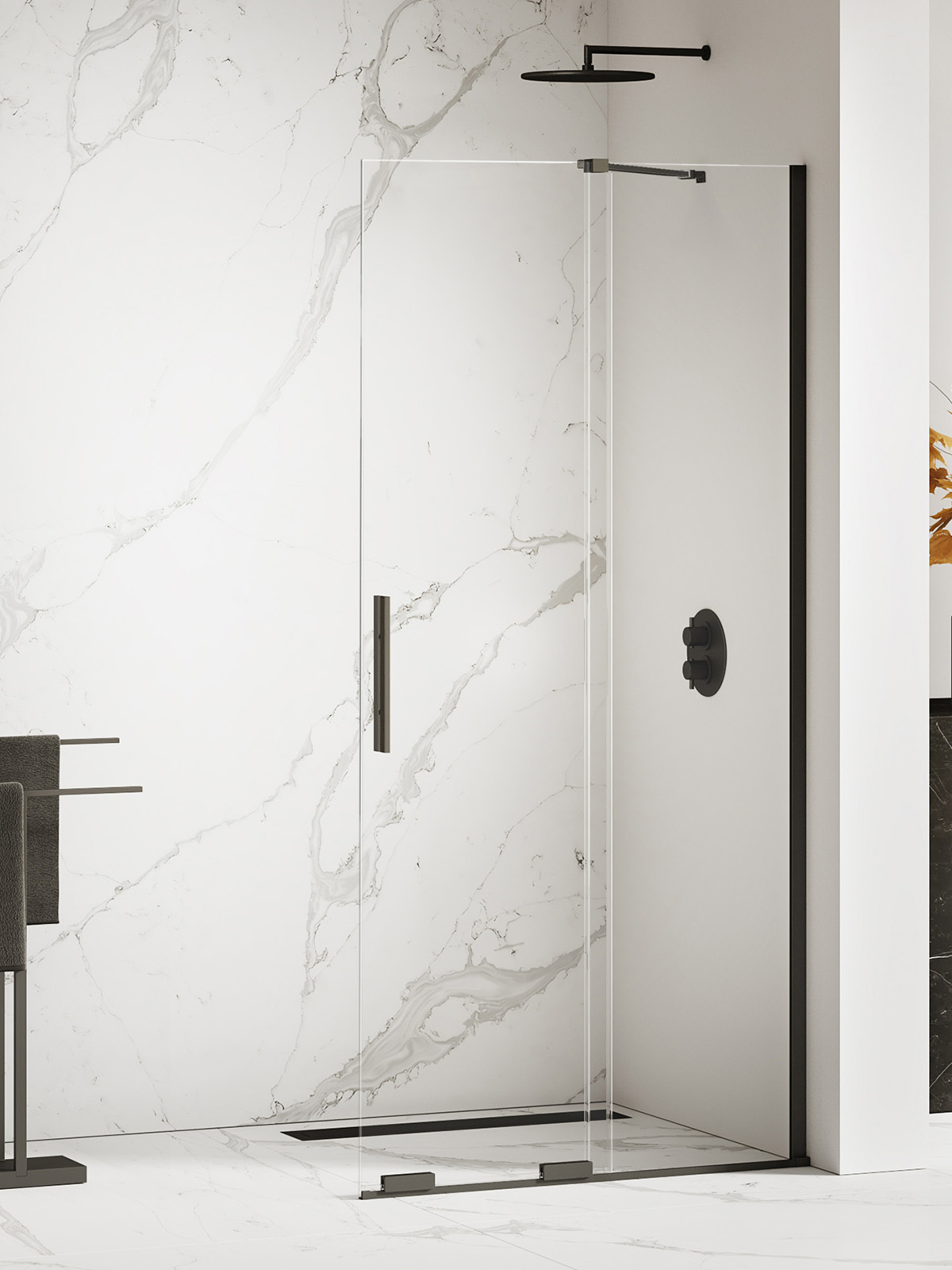New Trendy Smart Black parete doccia walk-in 160 cm nero opaca/vetro trasparente EXK-4197-WU
