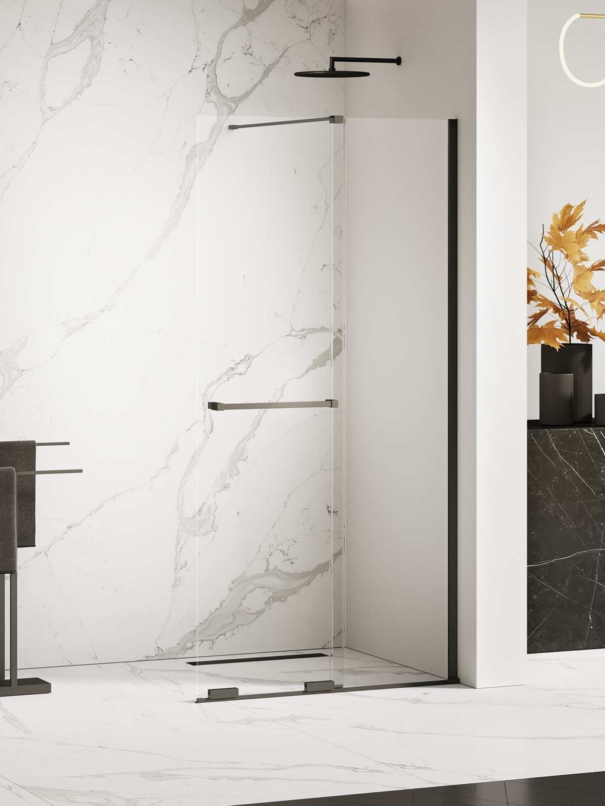 New Trendy Smart Black parete doccia walk-in 110 cm nero opaca/vetro trasparente EXK-6677