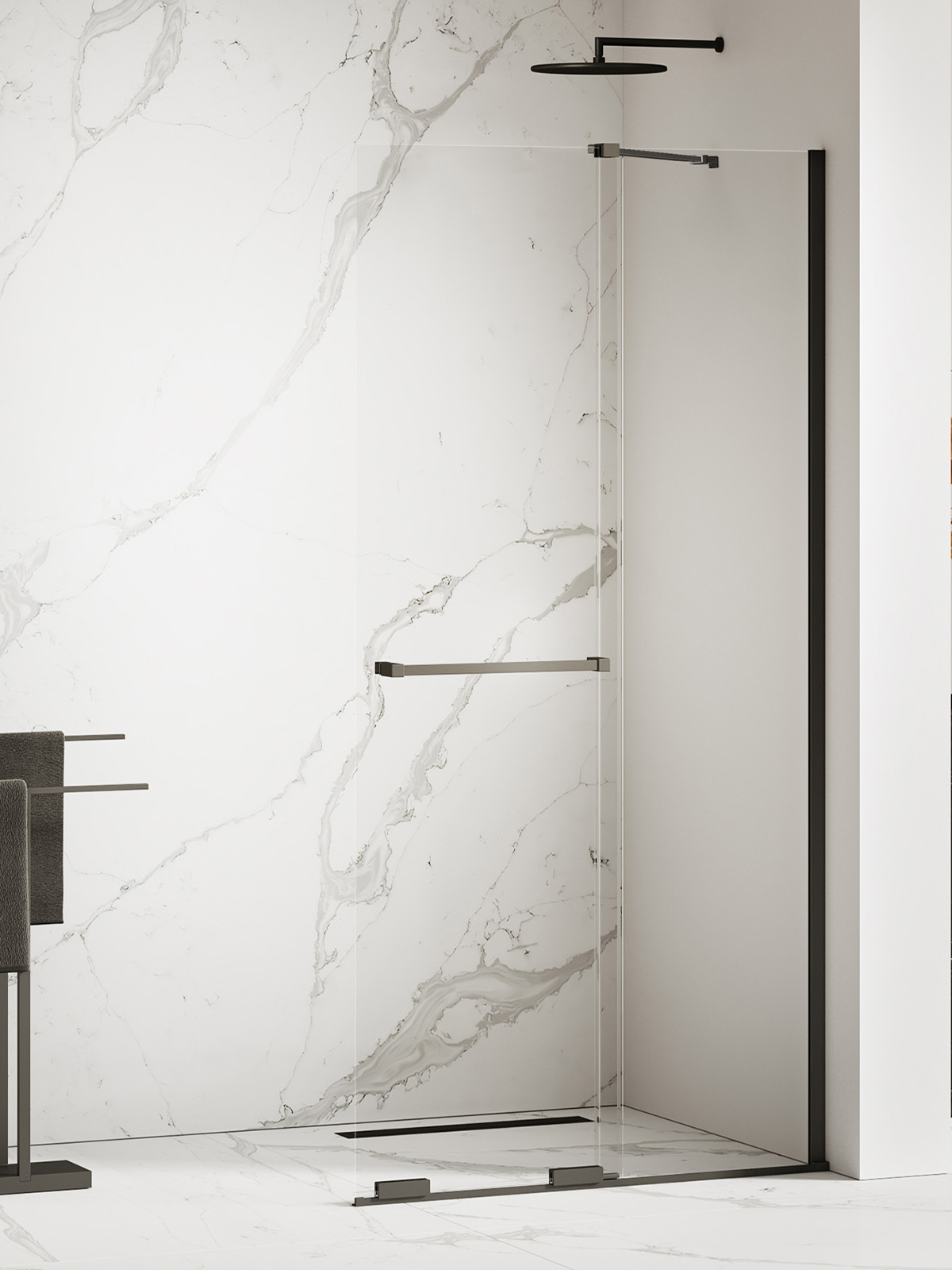 New Trendy Smart Black parete doccia walk-in 100 cm nero opaca/vetro trasparente EXK-6676-WU