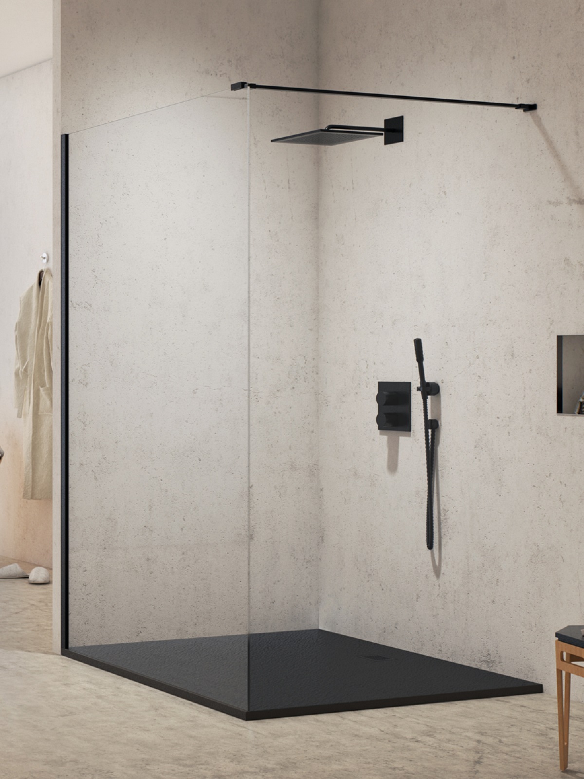 New Trendy New Modus Black parete doccia walk-in 150 cm nero opaca/vetro trasparente EXK-5543