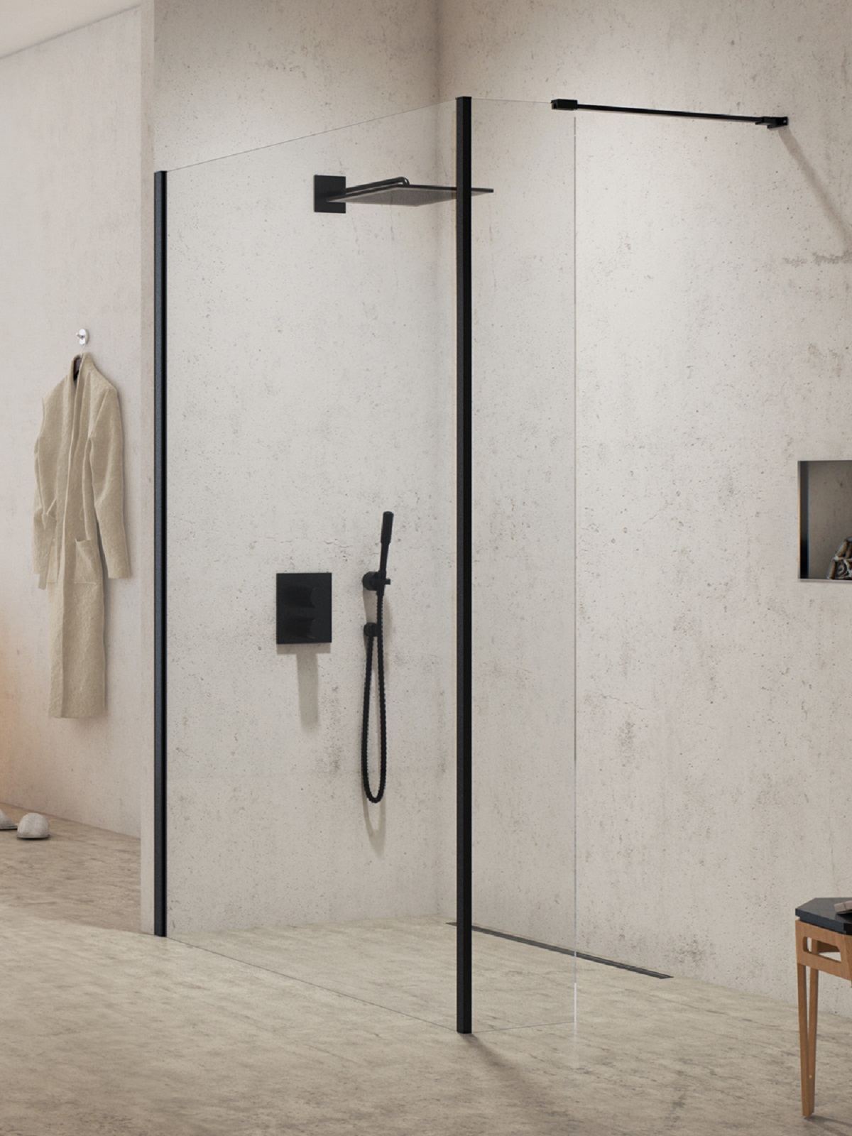 New Trendy New Modus Black parete doccia walk-in 80 cm nero opaca/vetro trasparente EXK-5563