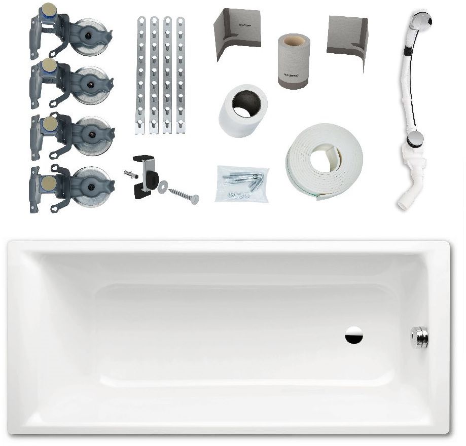 Set vasca da bagno rettangolare Kaldewei Puro 258300010001, sifone con troppopieno Kaldewei Bis 687676500000