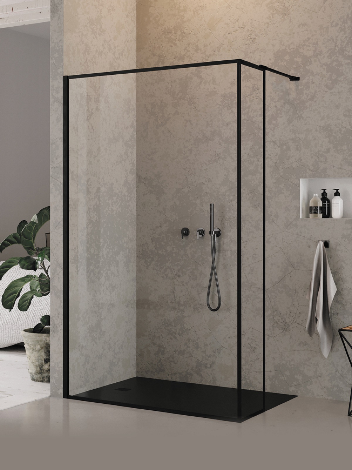 New Trendy New Modus Black parete doccia walk-in 130 cm nero opaca/vetro trasparente EXK-5586