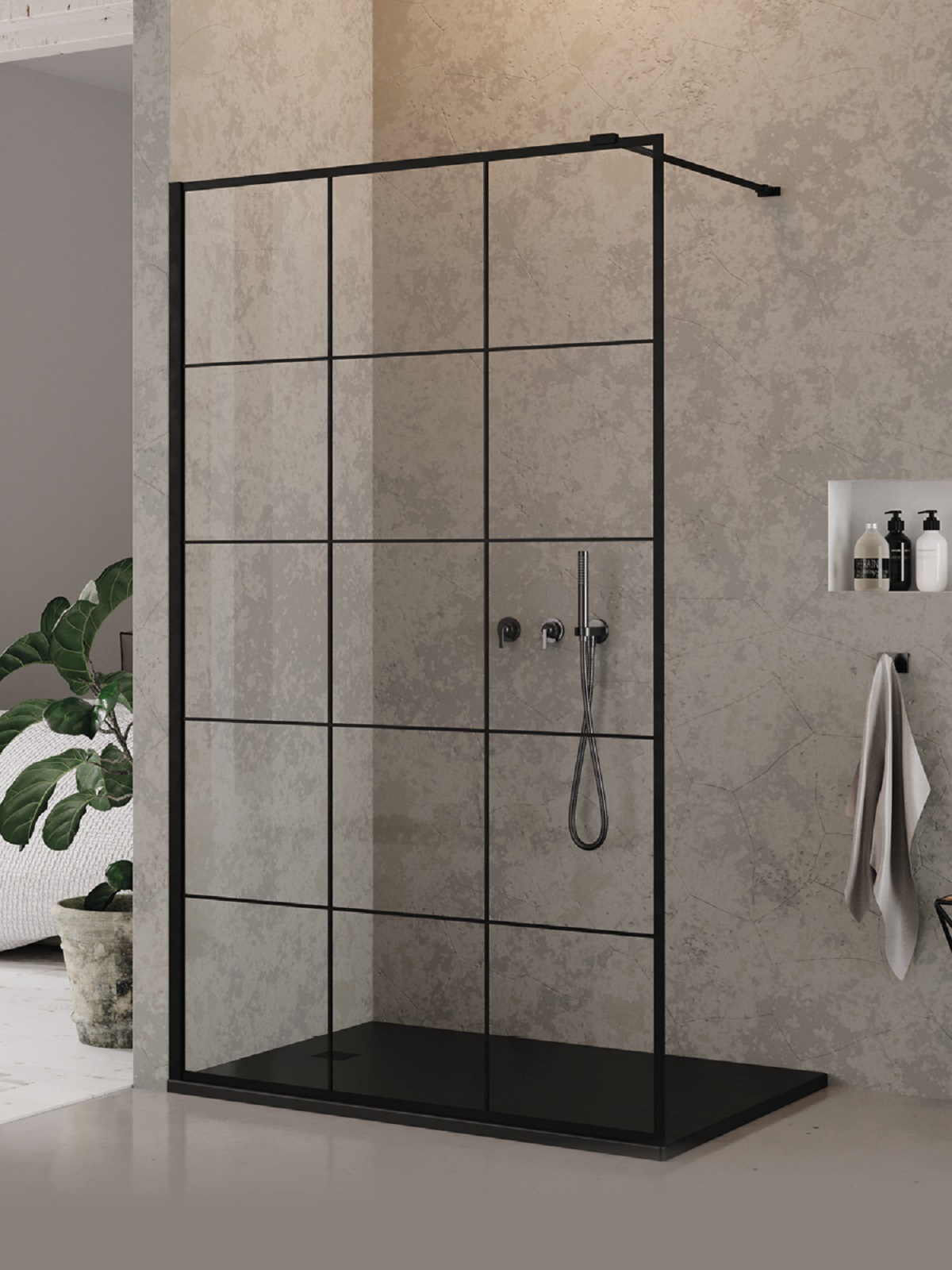 New Trendy New Modus Black parete doccia walk-in 90 cm nero opaca/vetro con motivo EXK-5547