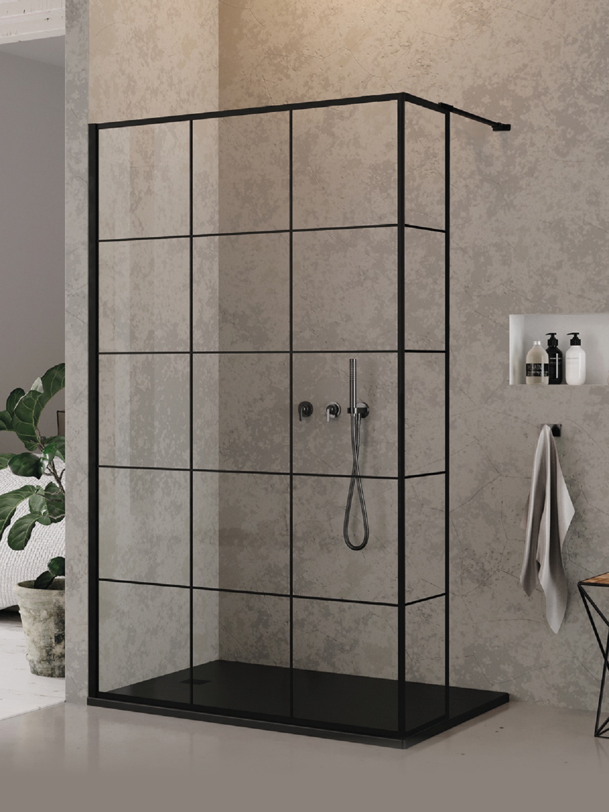 New Trendy New Modus Black parete doccia walk-in 90 cm nero opaca/vetro trasparente EXK-5574