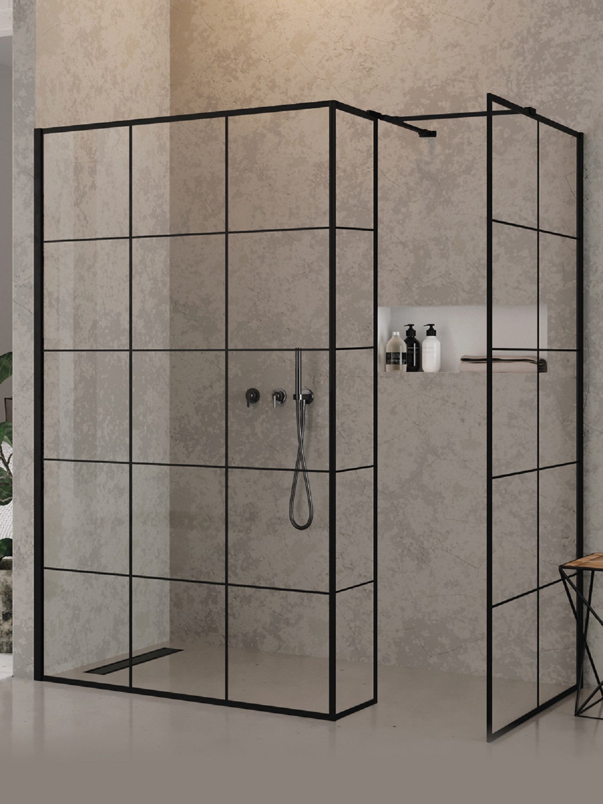 New Trendy New Modus Black parete doccia walk-in 110 cm nero opaca/vetro con motivo EXK-6963
