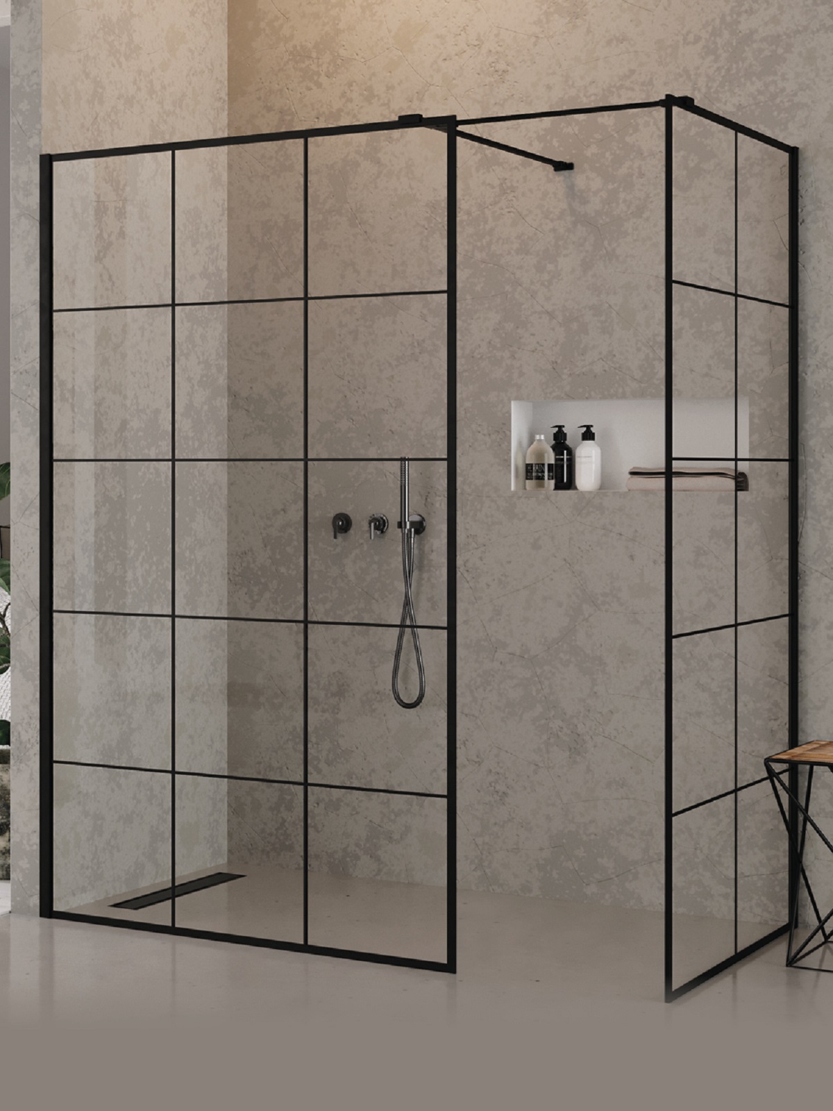 New Trendy New Modus Black box doccia walk-in 120x100 cm rettangolare nero opaca/vetro con motivo EXK-5642