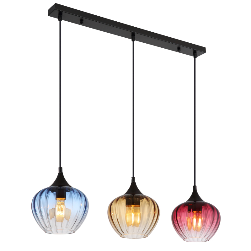 Globo Lighting Sander lampada sospesa 3x60 W nero-blu-ambra-rosso 15748-3H