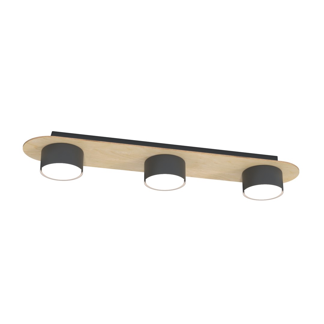 Emibig Diaz lampada da soffitto 3x12 W nero-legno 1438/3
