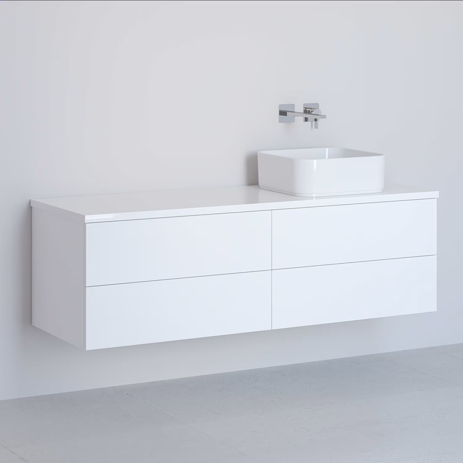 Kronenbach Cube armadietto con piano 141x48.7x44.5 cm sottolavabo sospeso bianco KBWTKOWTL1414WH