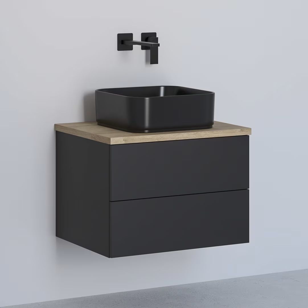 Kronenbach Cube armadietto con piano 61x48.7x44.5 cm sottolavabo sospeso nero-rovere KBWTKOWTL612SMGH