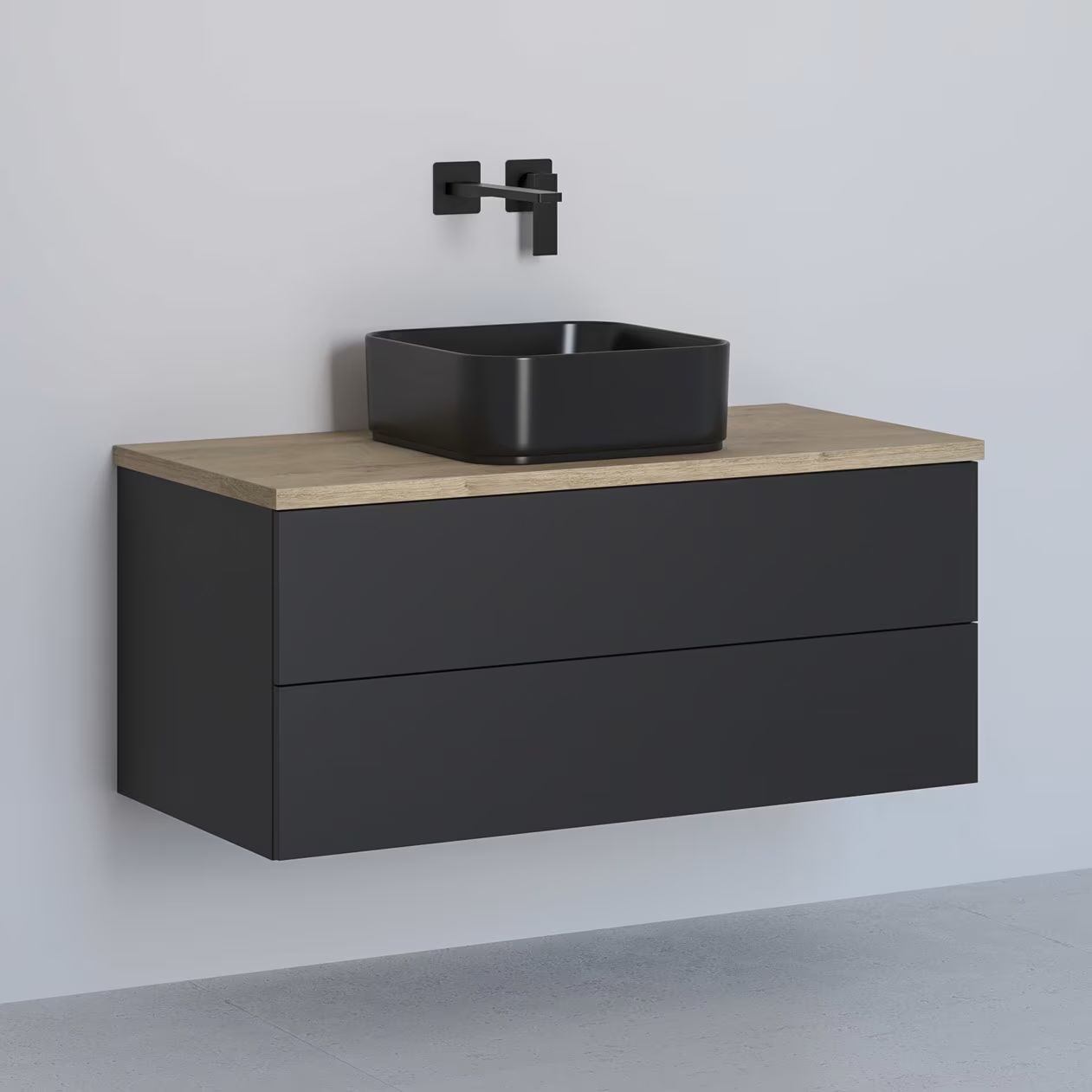 Kronenbach Cube armadietto con piano 101x48.7x44.5 cm sottolavabo sospeso nero-rovere KBWTKOWTL1012SMGH