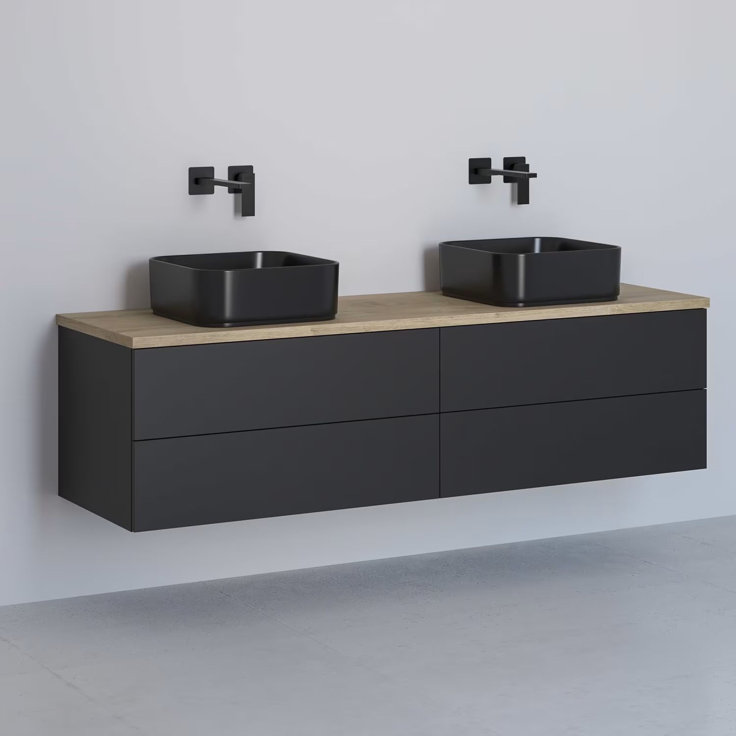 Kronenbach Cube armadietto con piano 161x48.7x44.5 cm sottolavabo sospeso nero-rovere KBWTKOWT1614SMGH