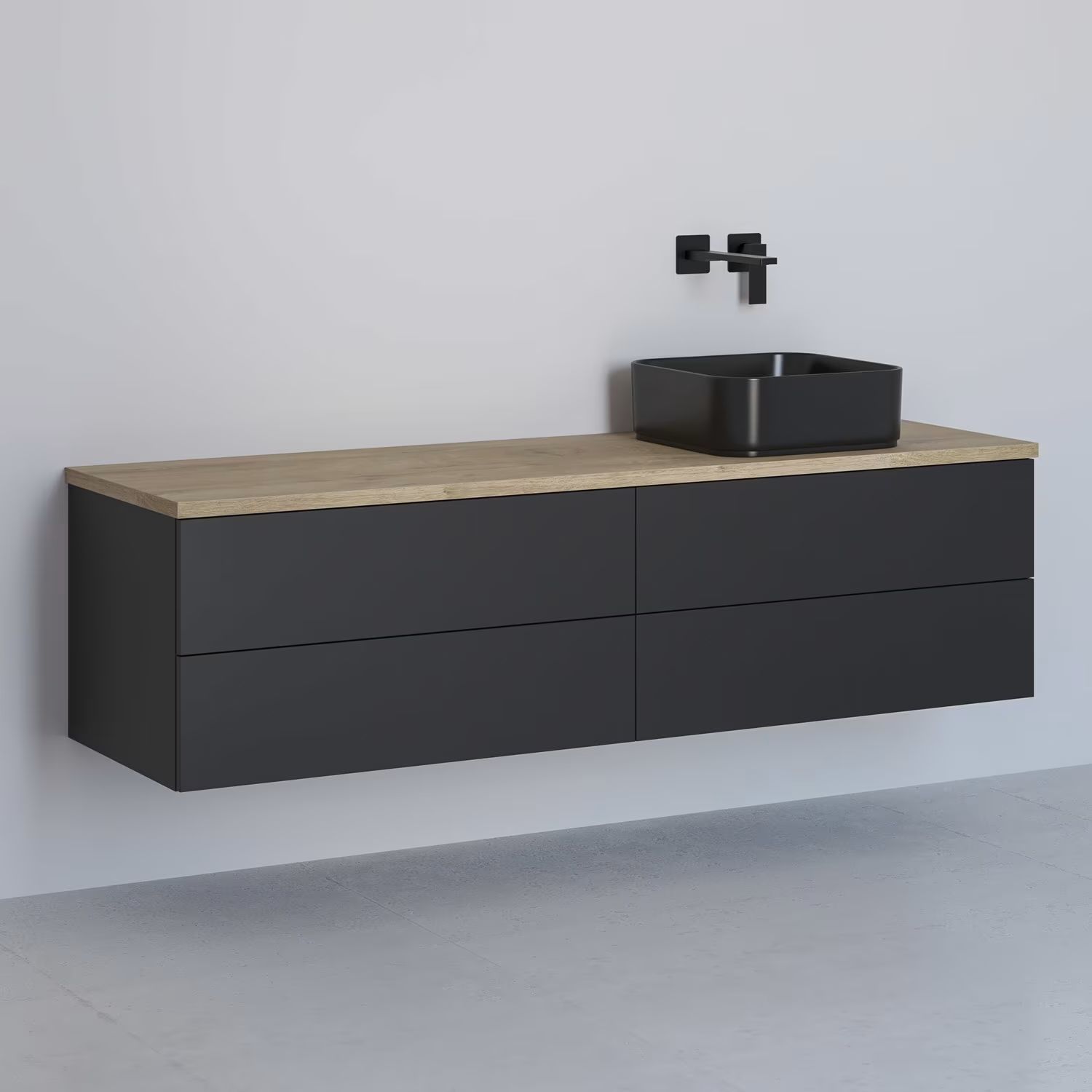 Kronenbach Cube armadietto con piano 161x48.7x44.5 cm sottolavabo sospeso nero-rovere KBWTKOWTL1614SMGH