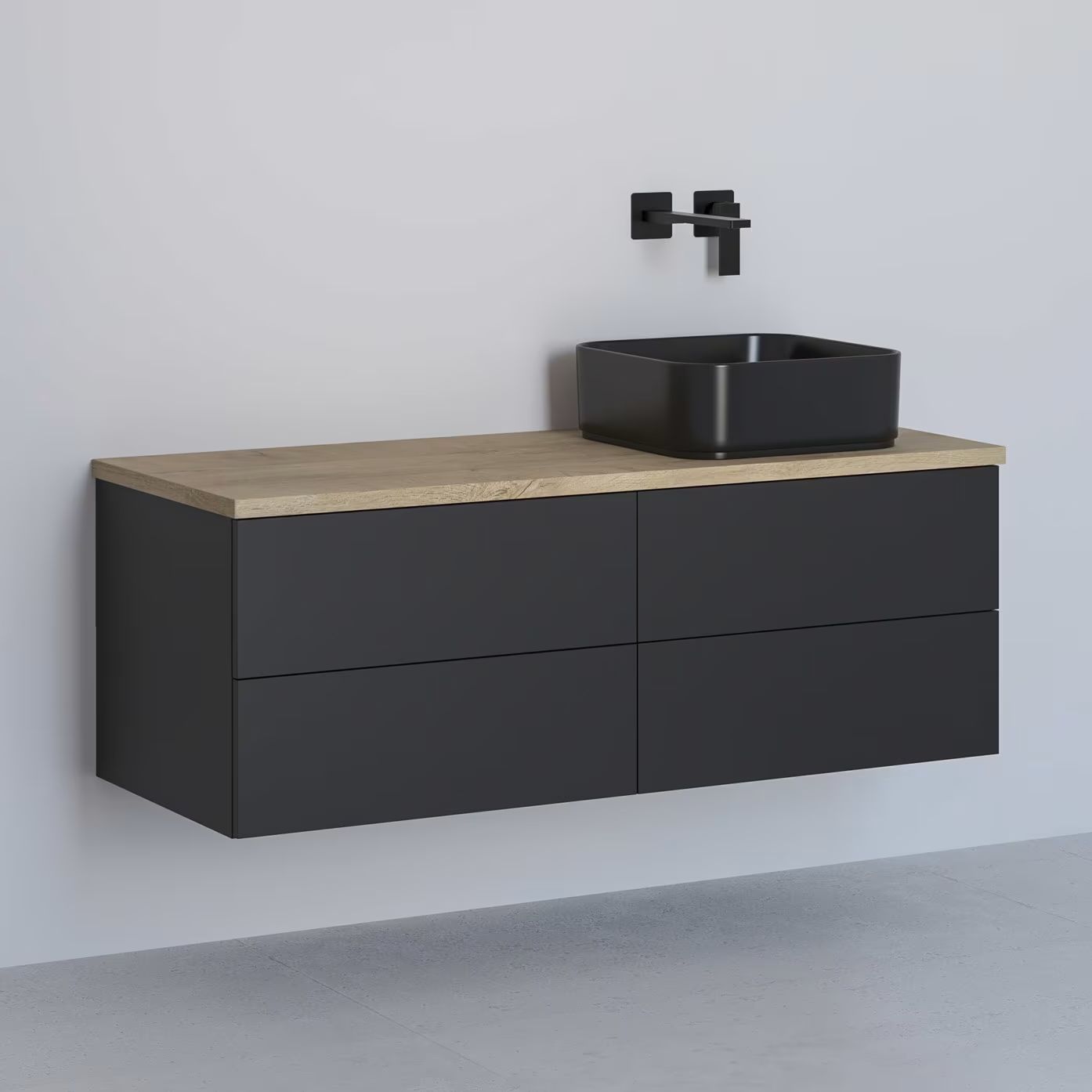 Kronenbach Cube armadietto con piano 121x48.7x44.5 cm sottolavabo sospeso nero-rovere KBWTKOWTL1214SMGH