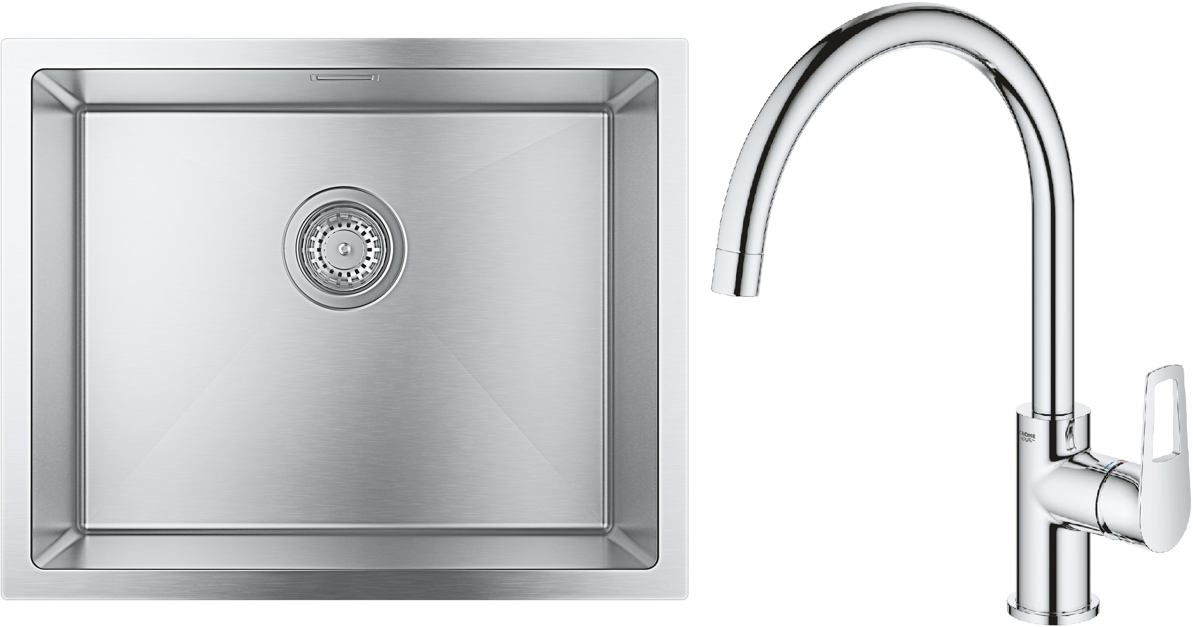 Set lavello in acciaio Grohe K700 31726SD0, rubinetto da cucina Grohe Bauloop 31368001