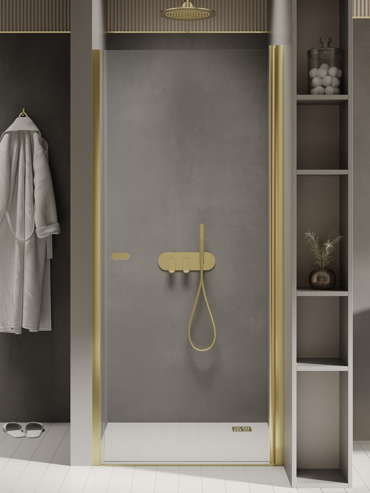 New Trendy New Soleo Light Gold porta doccia 70 cm a battente oro lucida/vetro trasparente D-0450A