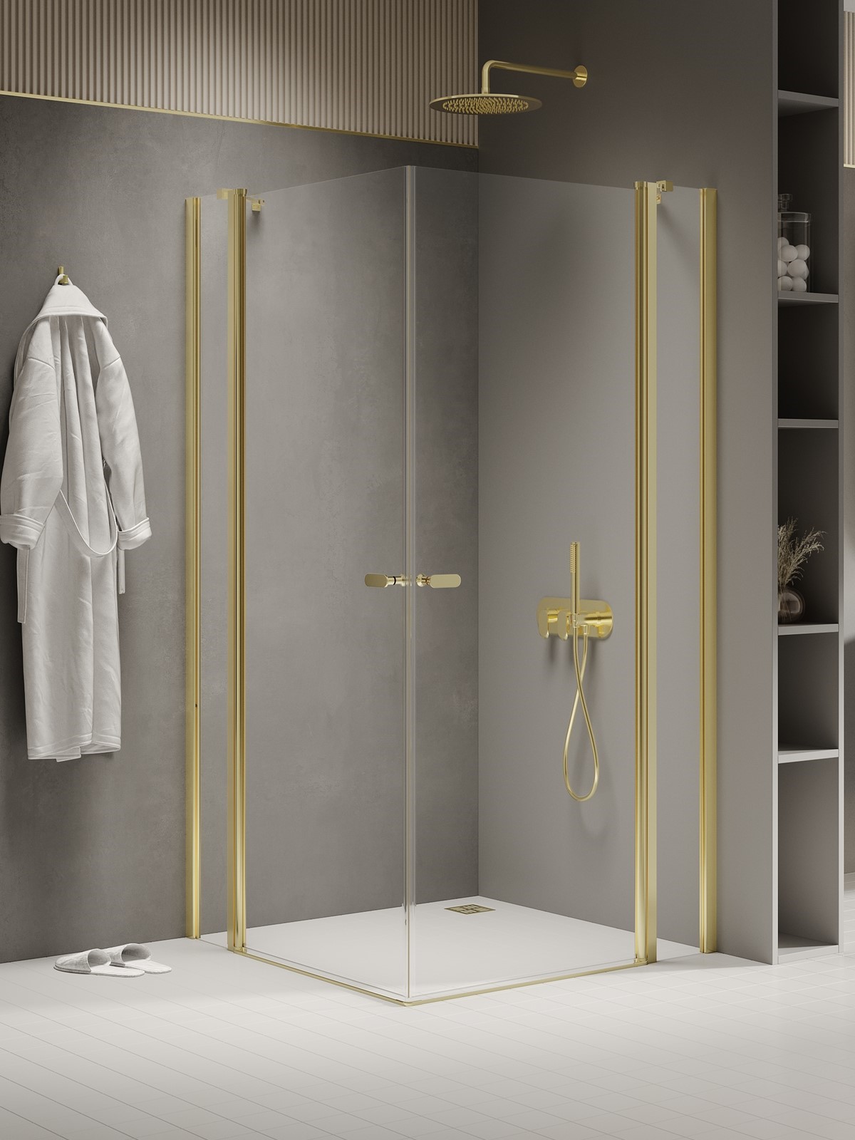 New Trendy New Soleo Light Gold box doccia 100x100 cm quadrato oro lucida/vetro trasparente K-1889