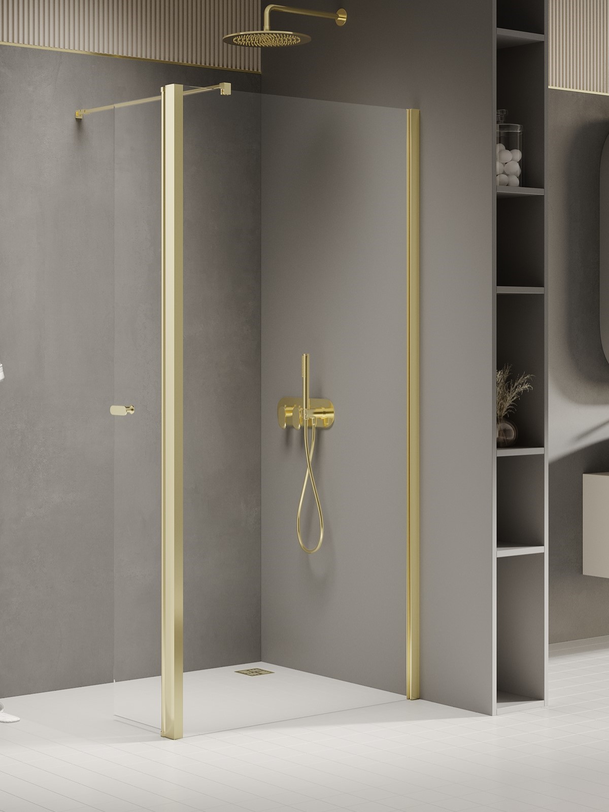 New Trendy New Soleo Light Gold parete doccia walk-in 80 cm oro lucida/vetro trasparente K-1965