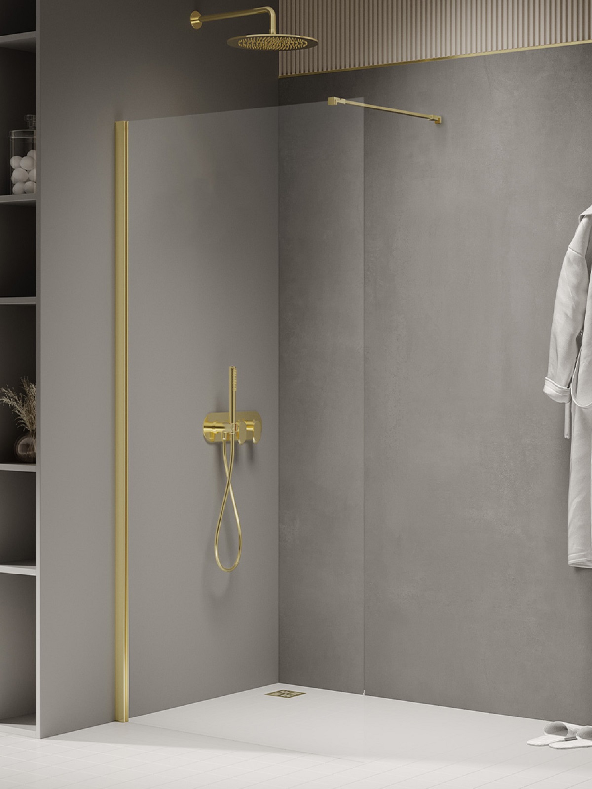 New Trendy New Soleo Light Gold parete doccia walk-in 80 cm oro lucida/vetro trasparente K-2094-WP