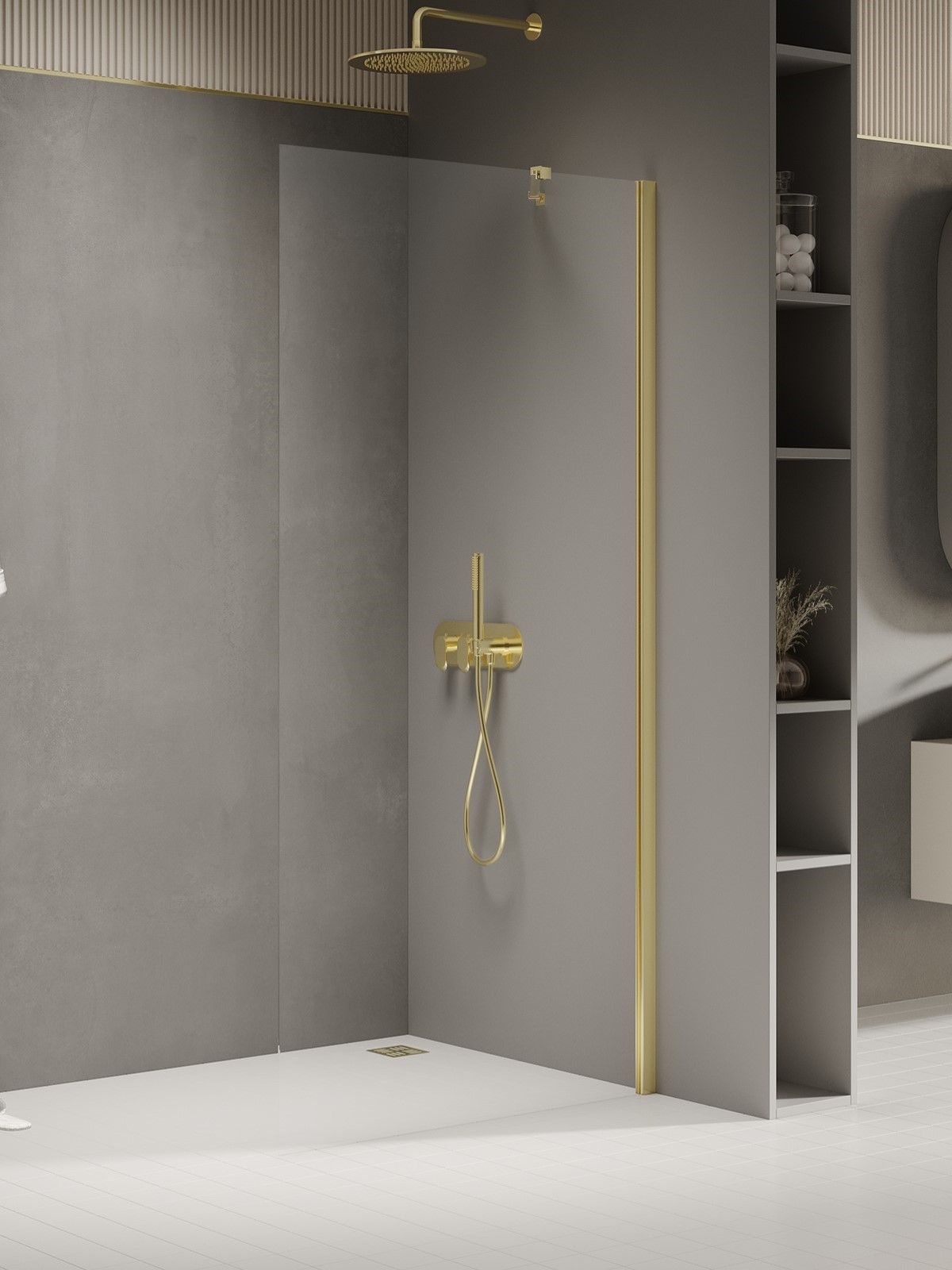 New Trendy New Soleo Light Gold parete doccia walk-in 90 cm oro lucida/vetro trasparente K-2095