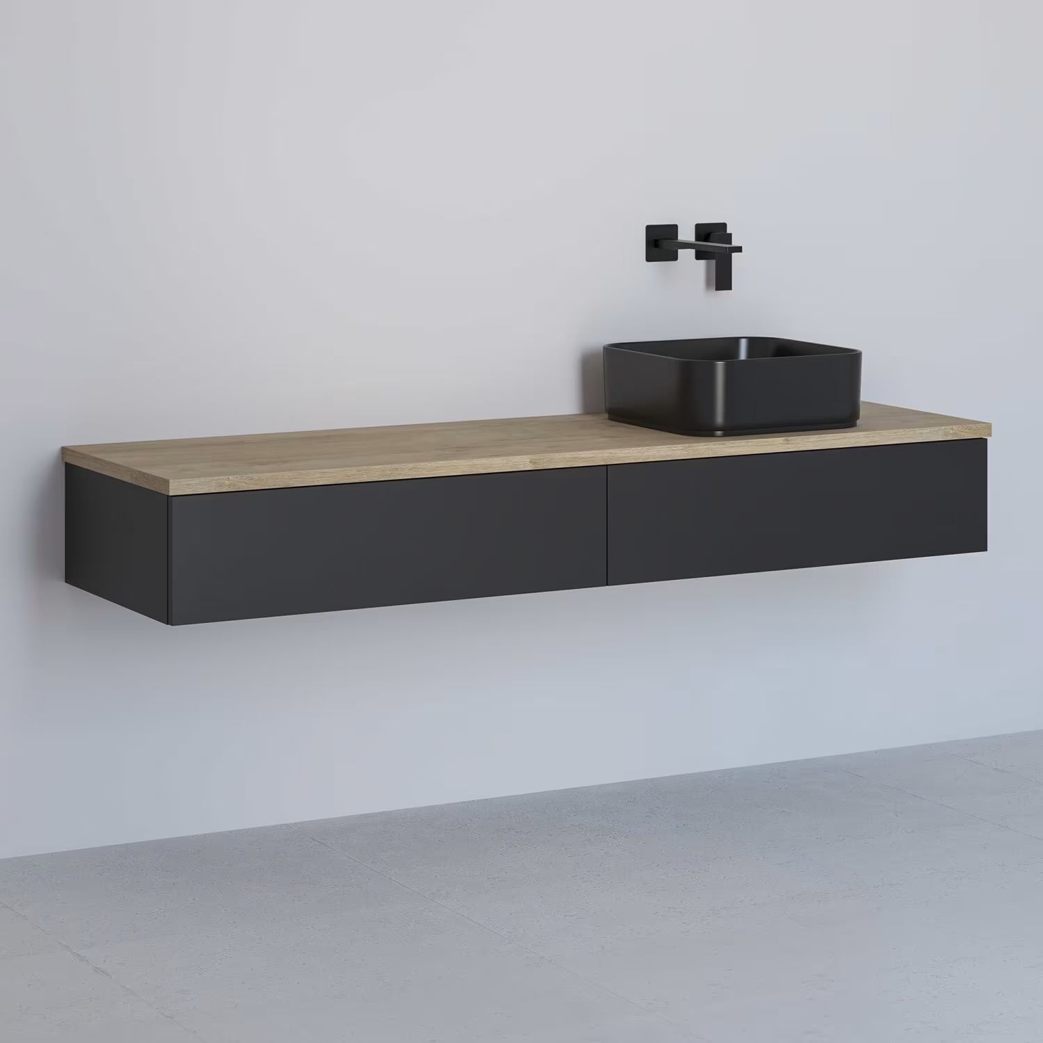 Kronenbach Cube armadietto con piano 161x48.7x23.5 cm sottolavabo sospeso nero-rovere KBWTKOWTL1612SMGH