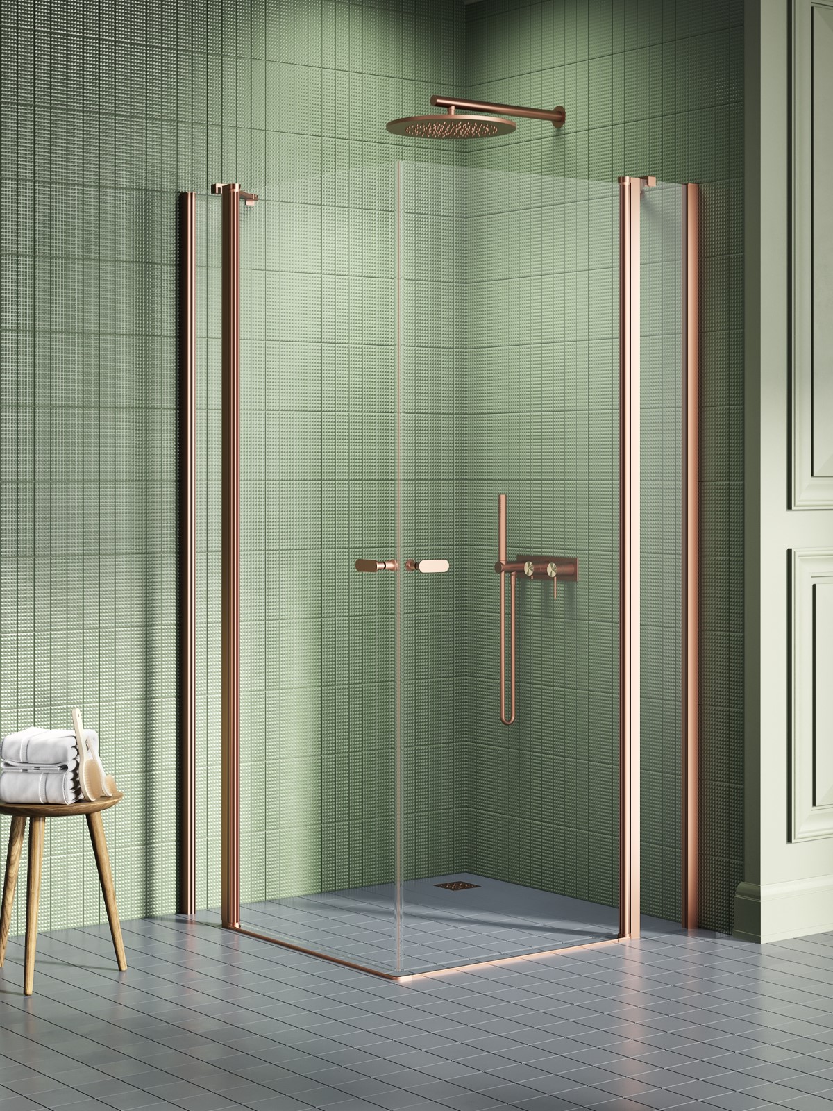 New Trendy New Soleo Copper Brushed box doccia 120x110 cm rettangolare rame spazzolata/vetro trasparente K-2025