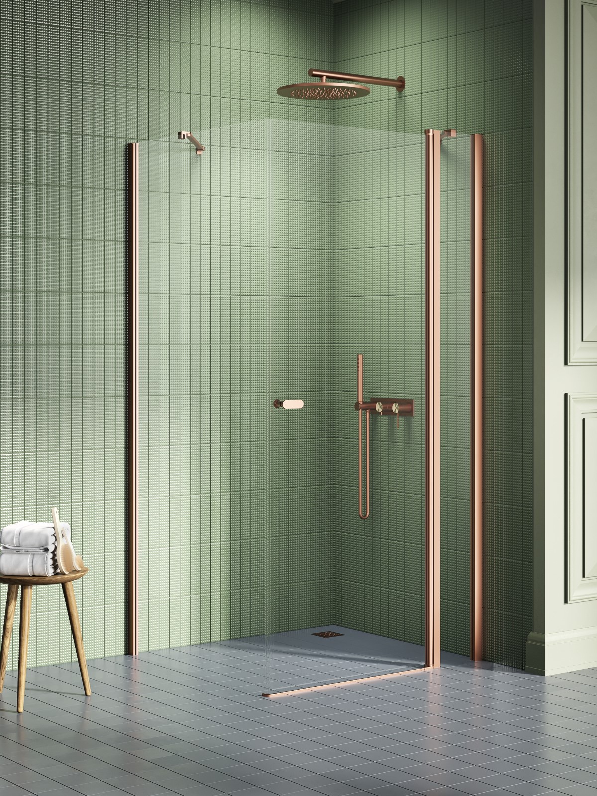 New Trendy New Soleo Copper Brushed box doccia 100x70 cm rettangolare rame spazzolata/vetro trasparente K-1989