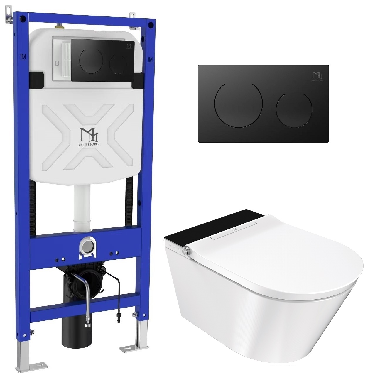 Major&Maker Deluxe B + Coral Black vaso con sedile bidet e modulo di installazione sospeso senza brida bianco 4020FBS200302B