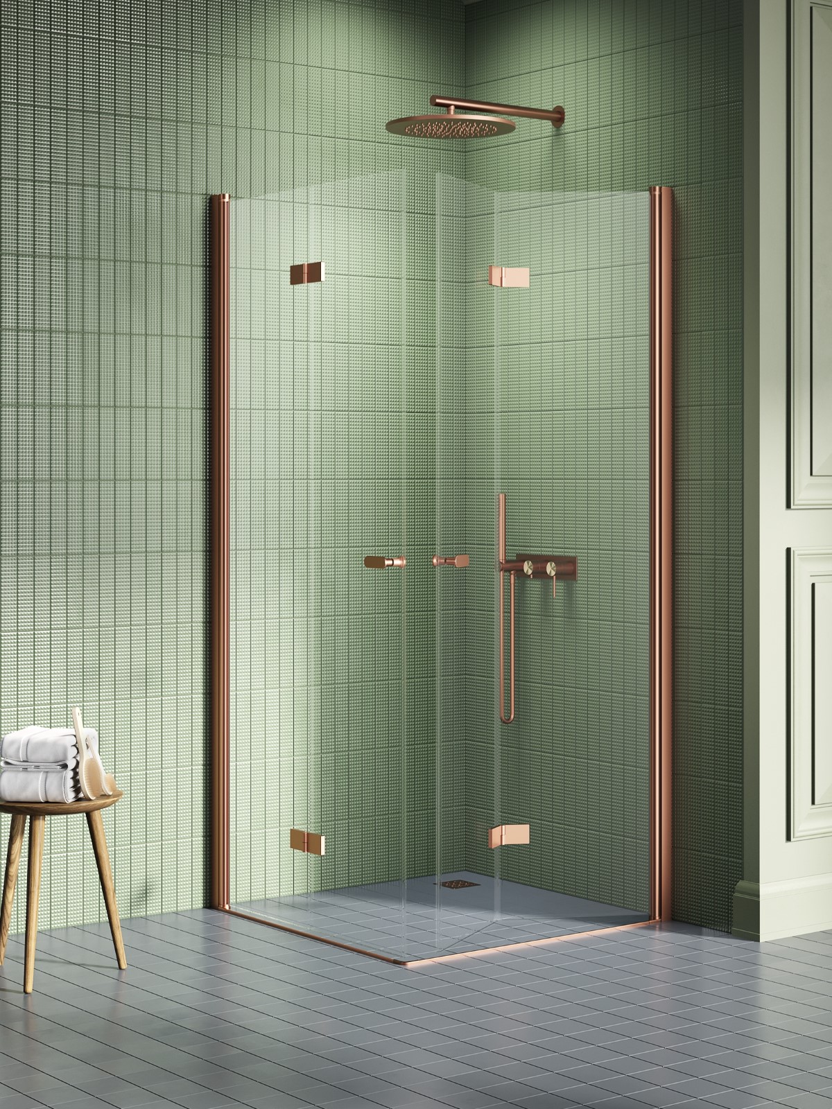 New Trendy New Soleo Copper Brushed box doccia 100x90 cm rettangolare rame spazzolata/vetro trasparente K-2089