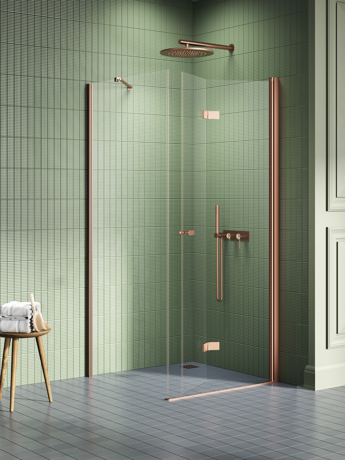 New Trendy New Soleo Copper Brushed box doccia 100x90 cm rettangolare rame spazzolata/vetro trasparente K-2071
