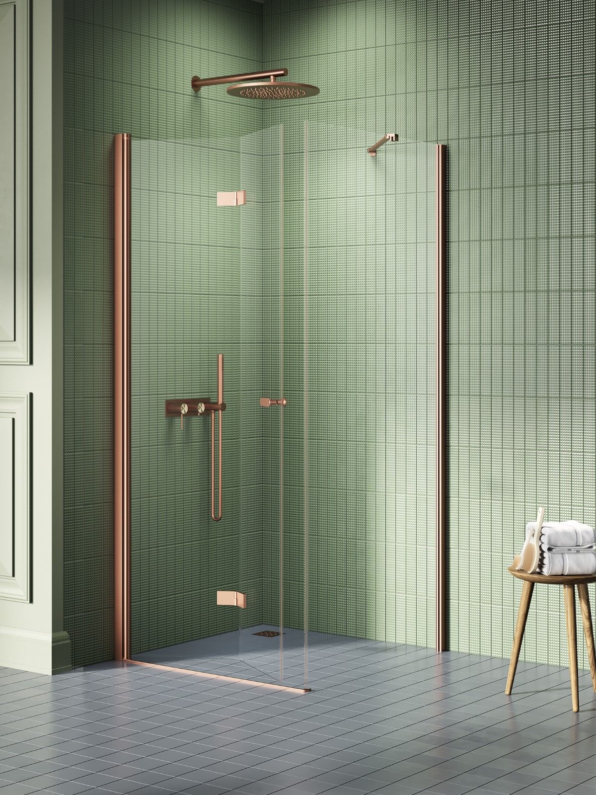 New Trendy New Soleo Copper Brushed box doccia 110x90 cm rettangolare rame spazzolata/vetro trasparente K-2043