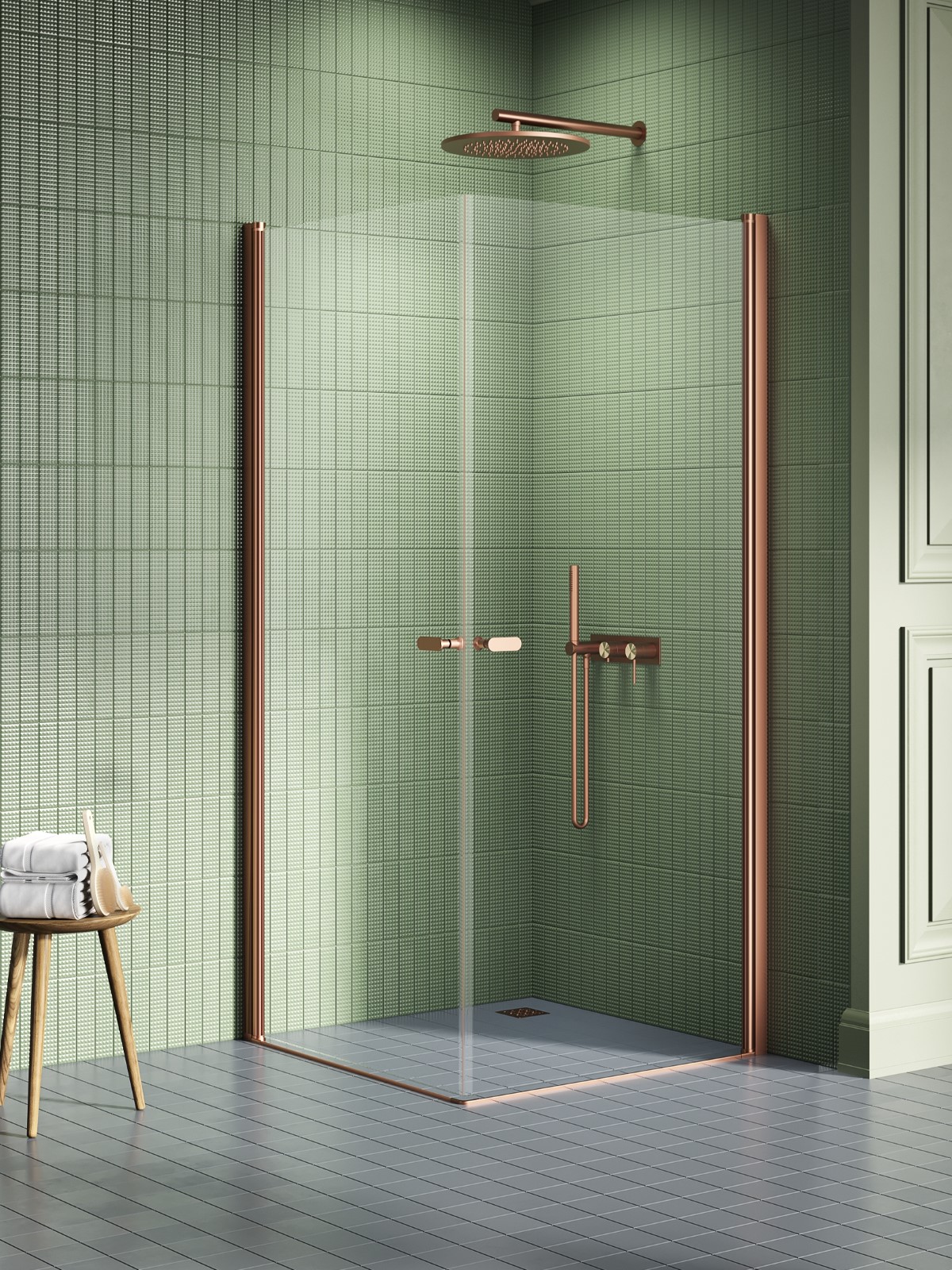 New Trendy New Soleo Copper Brushed box doccia 90x80 cm rettangolare rame spazzolata/vetro trasparente K-2012