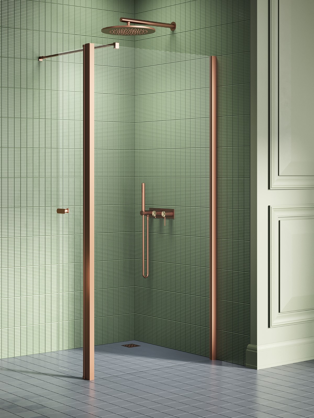 New Trendy New Soleo Copper Brushed parete doccia walk-in 100 cm rame spazzolata/vetro trasparente K-2119
