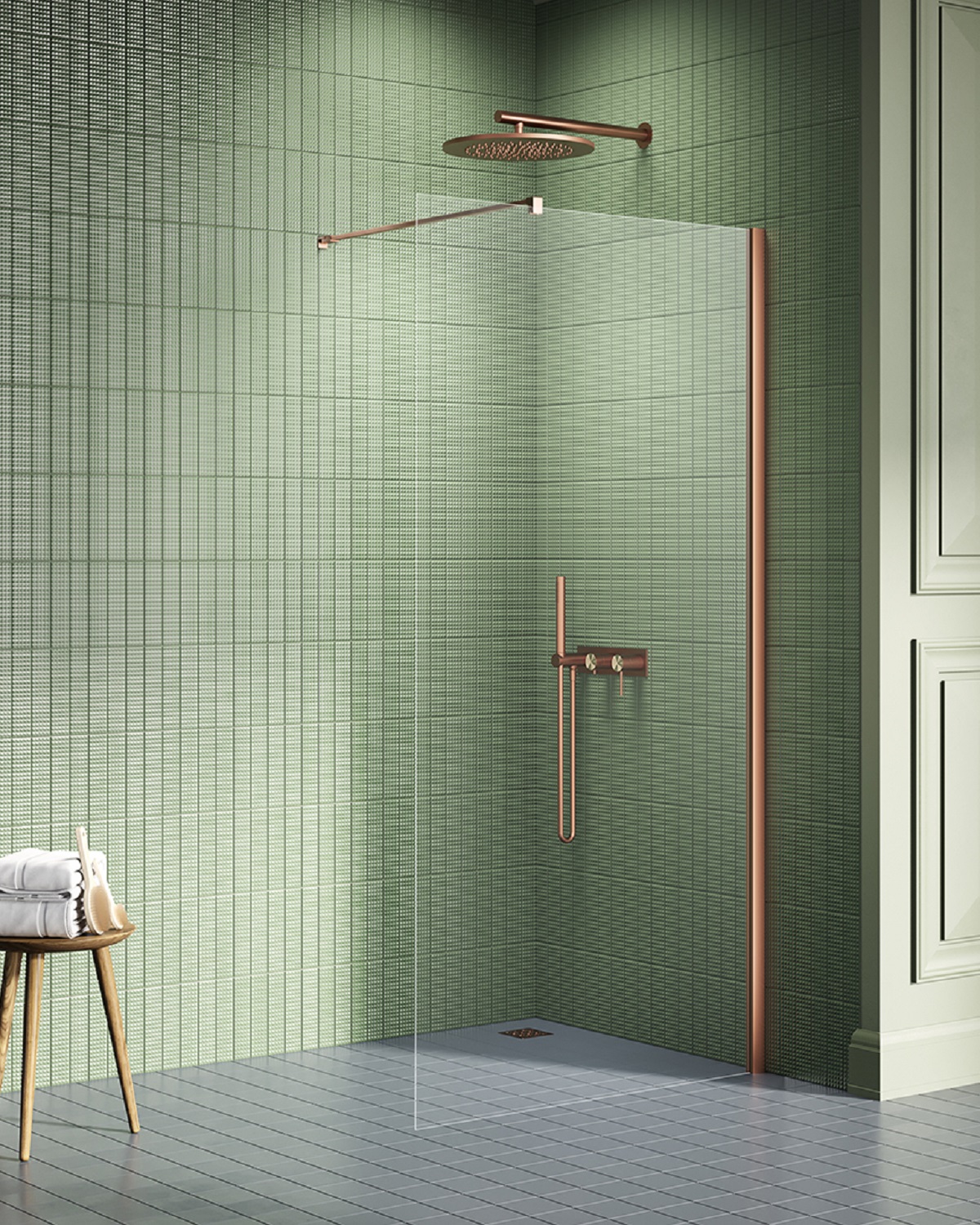 New Trendy New Soleo Copper Brushed parete doccia walk-in 60 cm rame spazzolata/vetro trasparente K-2100-WP