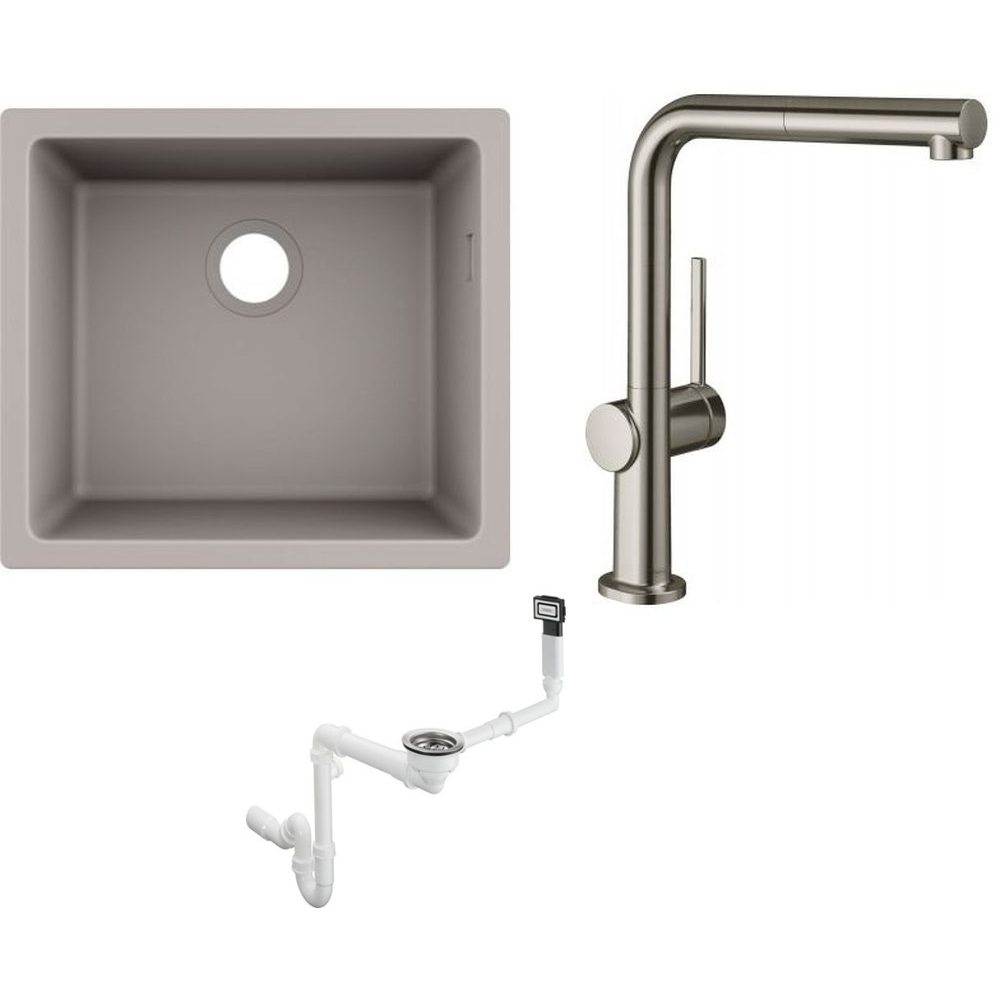 Set rubinetto da cucina Hansgrohe Talis M54 72809800, lavello in granito Hansgrohe S 51 43431380, 43927000