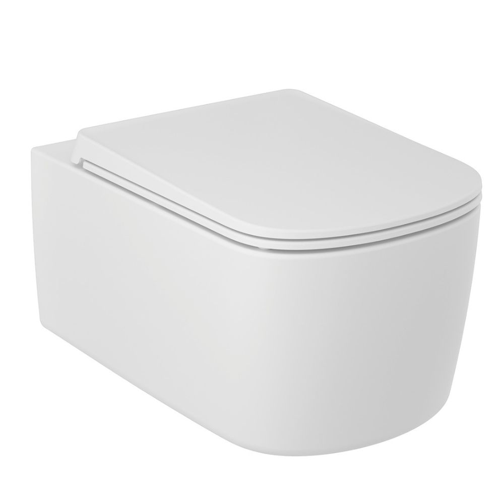 Kludi Resa S vaso wc con copriwater a discesa lenta sospeso senza brida con scarico a vortice bianco opaco 27WCSET53