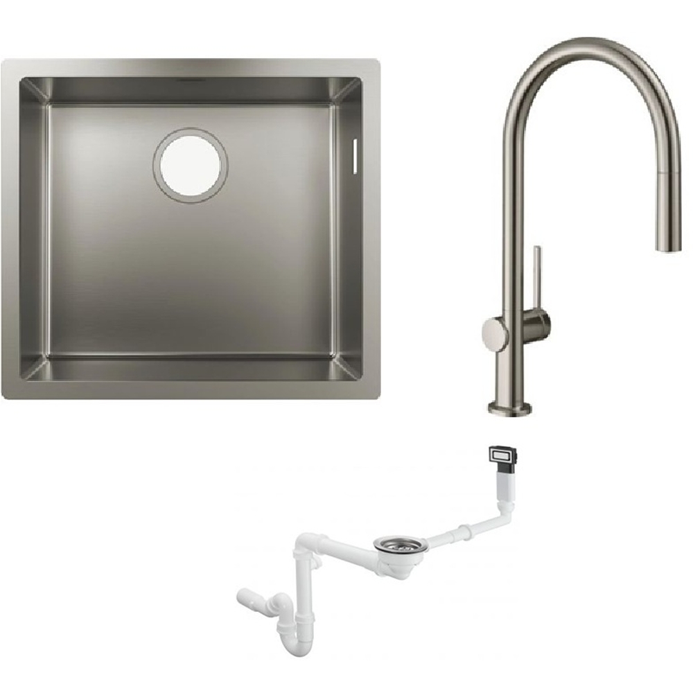 Set rubinetto da cucina Hansgrohe Talis M54 72803800, lavello in acciaio Hansgrohe S 71 43427800, 43921800