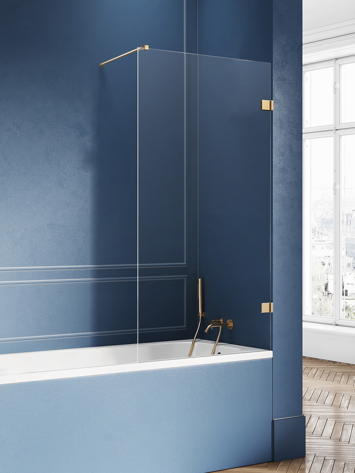 New Trendy Avexa Gold Brushed parete vasca 90 cm 1 anta oro spazzolata/vetro trasparente EXK-2008-WP