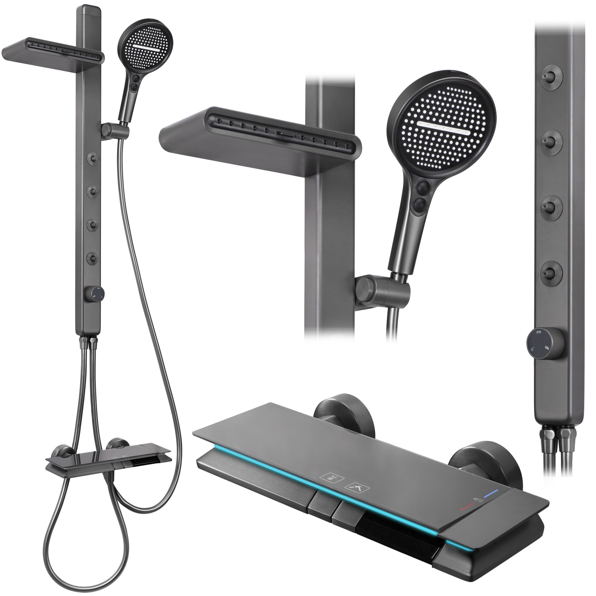 Rea Karl set da bagno a parete con soffione grafite REA-P4880