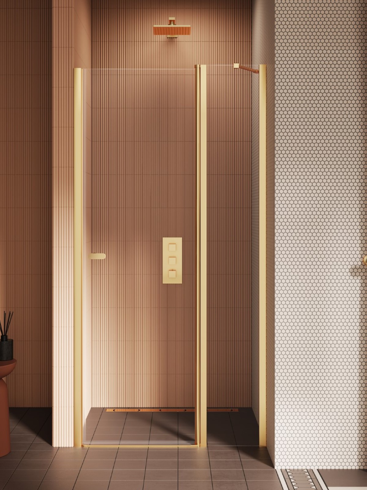 New Trendy New Soleo porta doccia 90 cm a battente oro spazzolata/vetro trasparente D-0771A