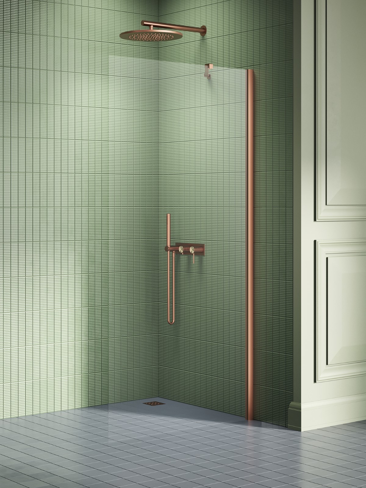 New Trendy New Soleo Copper Brushed parete doccia walk-in 90 cm rame spazzolata/vetro trasparente K-2103