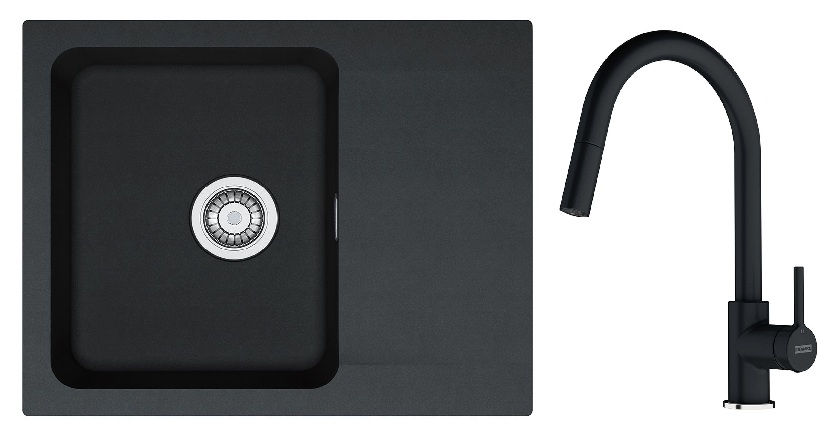 Set rubinetto da cucina Franke Lina 115.0626.055, lavello Tectonite Franke Orion 114.0286.441