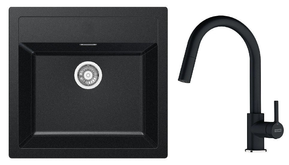 Set rubinetto da cucina Franke Lina 115.0626.055, lavello Tectonite Franke Sirius 114.0205.049