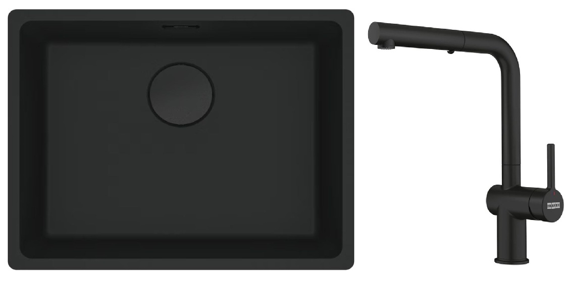Set rubinetto da cucina Franke Active 115.0653.382, lavello in granito Franke Maris 125.0697.759