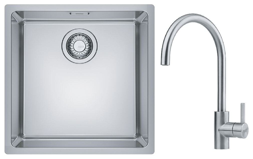 Set lavello in acciaio Franke Maris 122.0525.224, rubinetto da cucina Franke Eos 115.0590.044