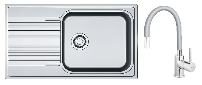 Set lavello in acciaio Franke Smart 101.0356.723, rubinetto da cucina Ferro Zumba BZA4S